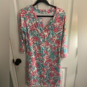 Barbara Gerwit Floral Print Dress with 3/4 Sleeves sz M